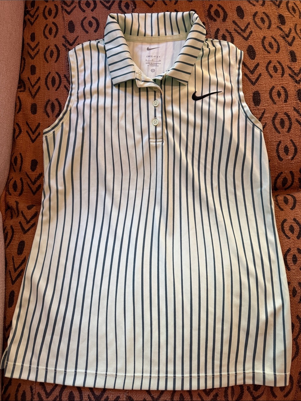 Nike White Sleeveless Polo Tank with Navy Pinstripes